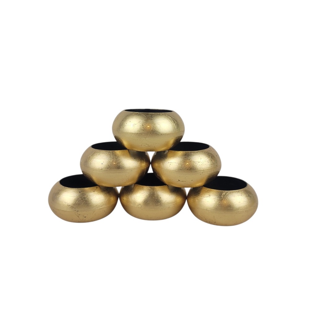 Set of 6 Gold Acrylic Round Napkin Rings Metallic